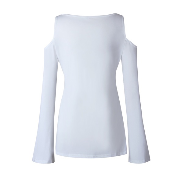 💥 SALE Lace Up Bell Sleeve Cold Shoulder Blouse - Picture 3 of 4